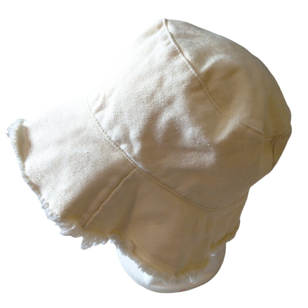 Frayed Edge Canvas Bucket Hat Off White Casual Beach Outdoor Sun Hiking Classic